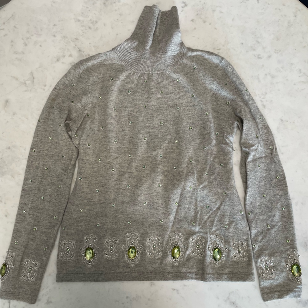 Manoush Bejeweled turtleneck sweater in gray